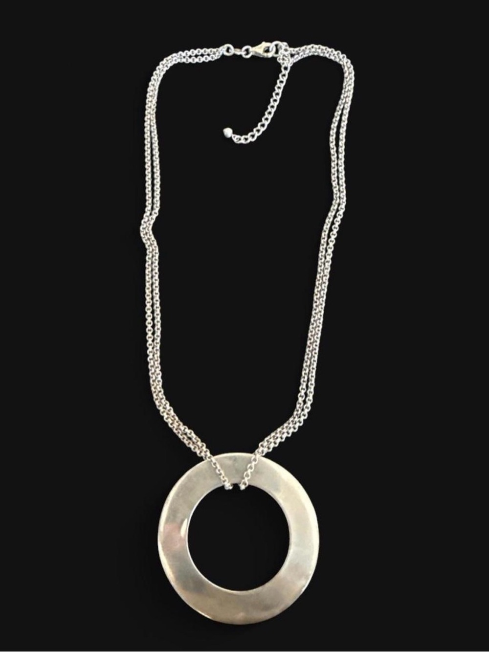 Vintage Sterling Silver Stamped Circular Pendant Necklace Contemporary 7”